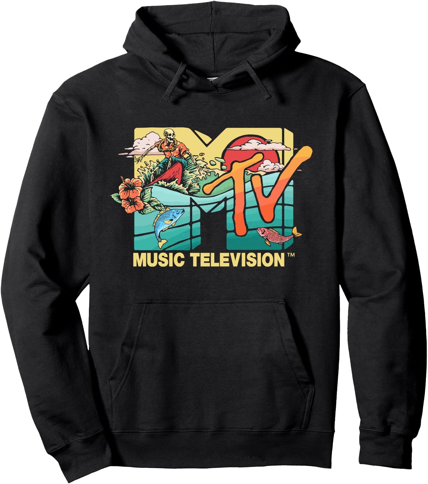 Mademark x MTV - Vintage Surfing Skeleton Mother Ocean MTV Logo Pullover Hoodie