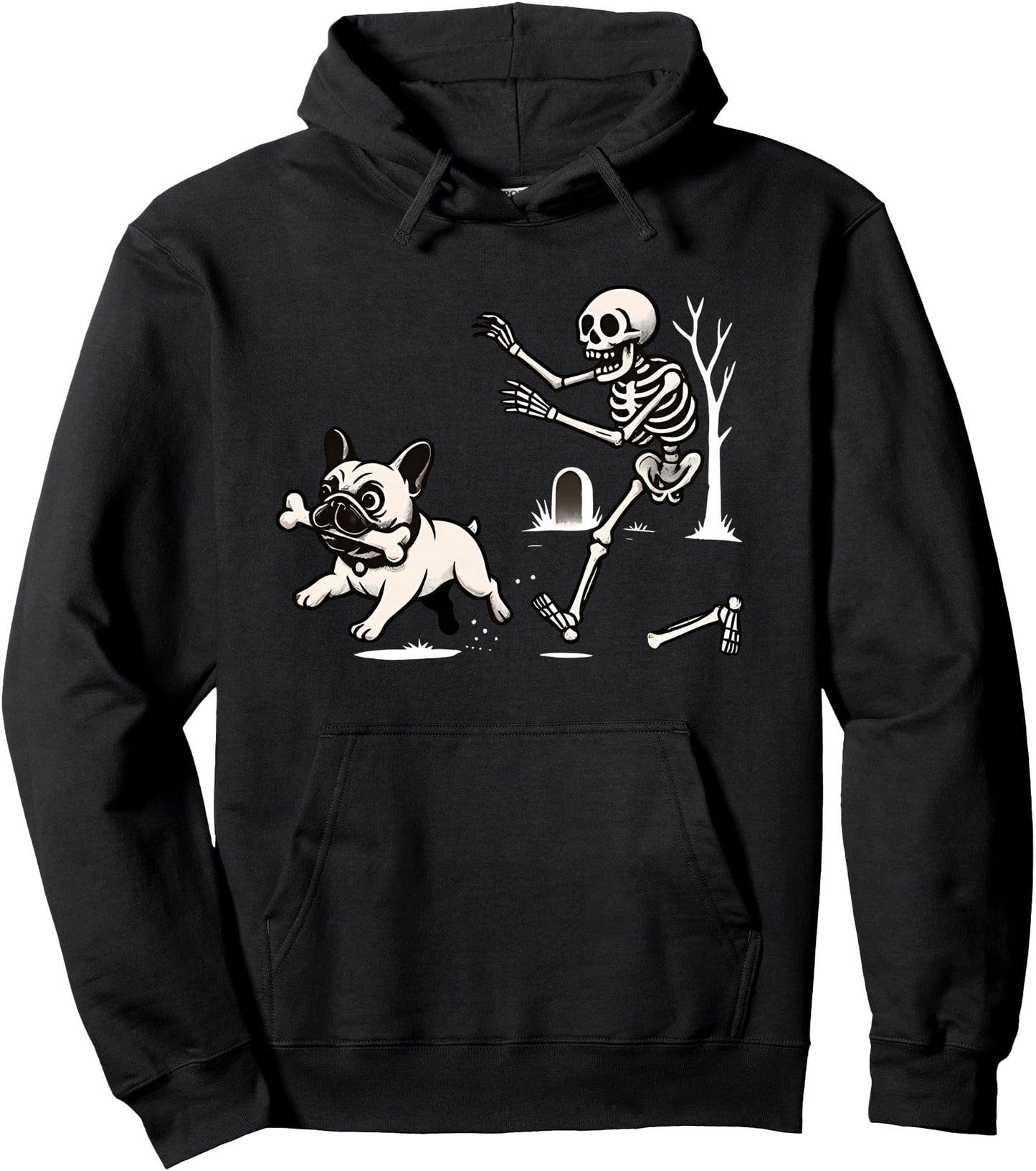 halloween french bulldog skeleton chasing dog Pullover Hoodie