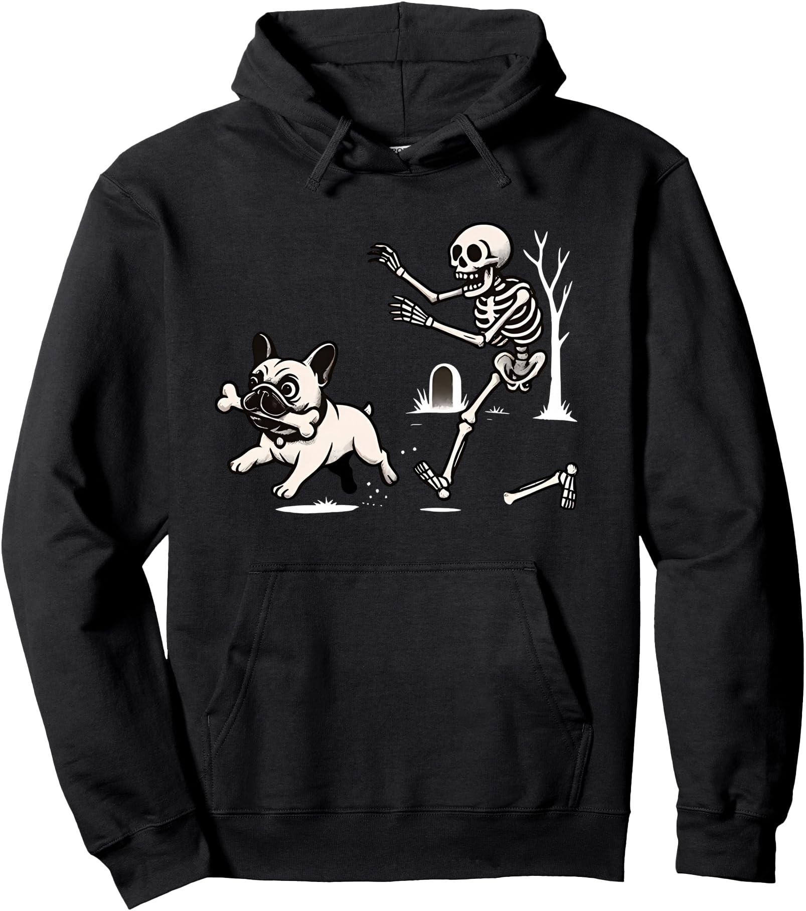 halloween french bulldog skeleton chasing dog Pullover Hoodie