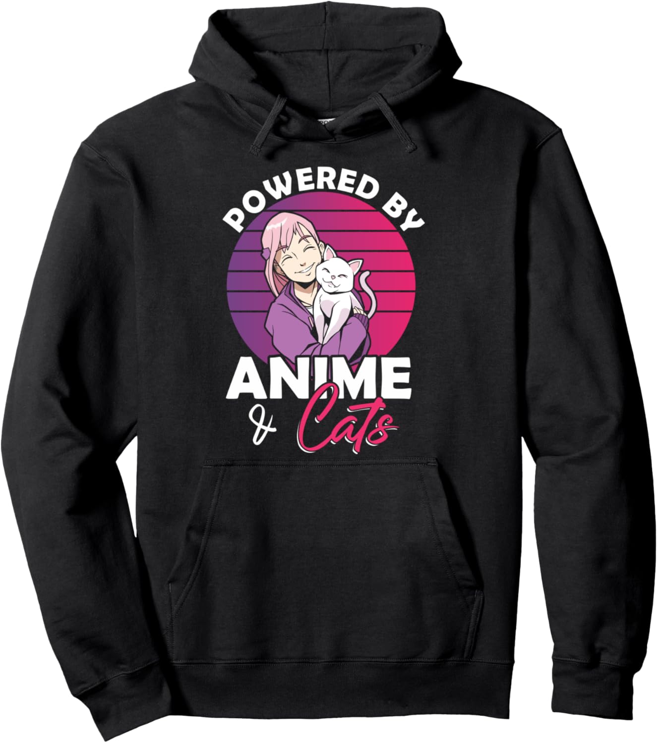 Powered by Anime & Cats Anime Girl Pullover Hoodie