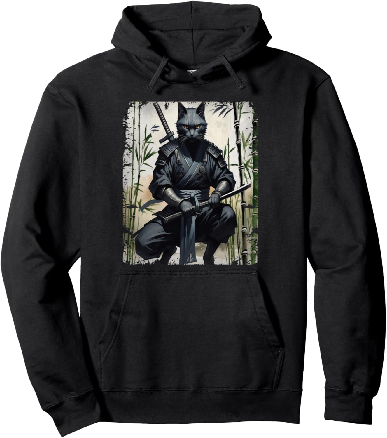 Samurai Cat Graphic Warrior Vintage Japanese Art Anime Pullover Hoodie