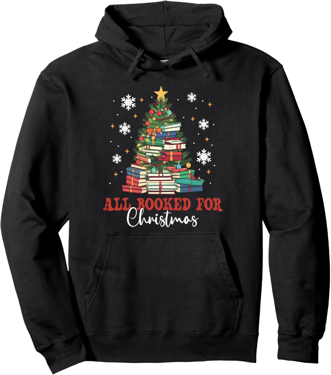 All Booked For Christmas Book Christmas Tree Lights Pullover Hoodie