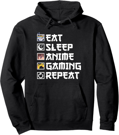 Eat Sleep Anime Gaming Repeat Kawaii Otaku Anime Manga Pullover Hoodie