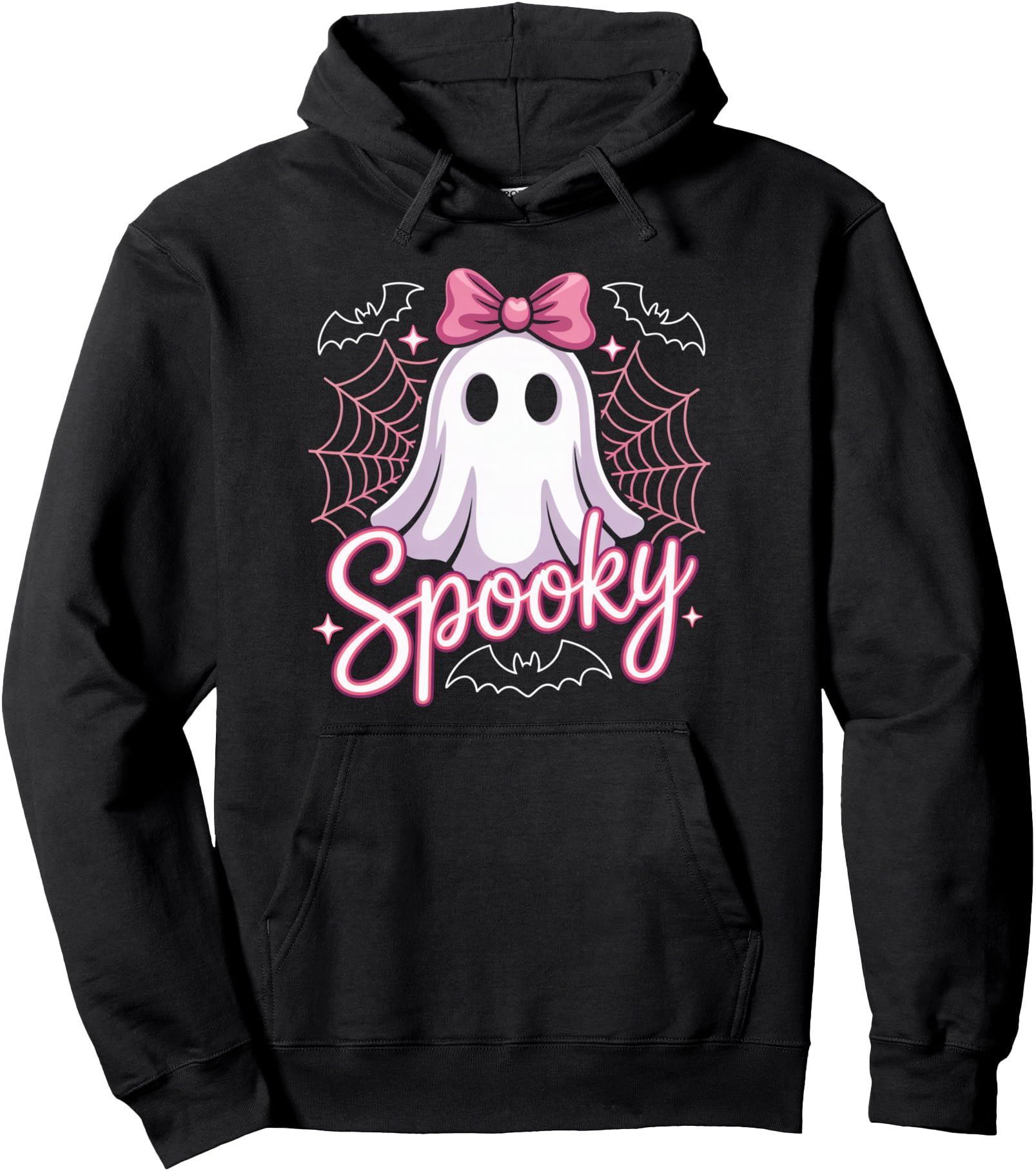 Spooky Pink Halloween Ghost Spider Webs Youth Womens Pullover Hoodie