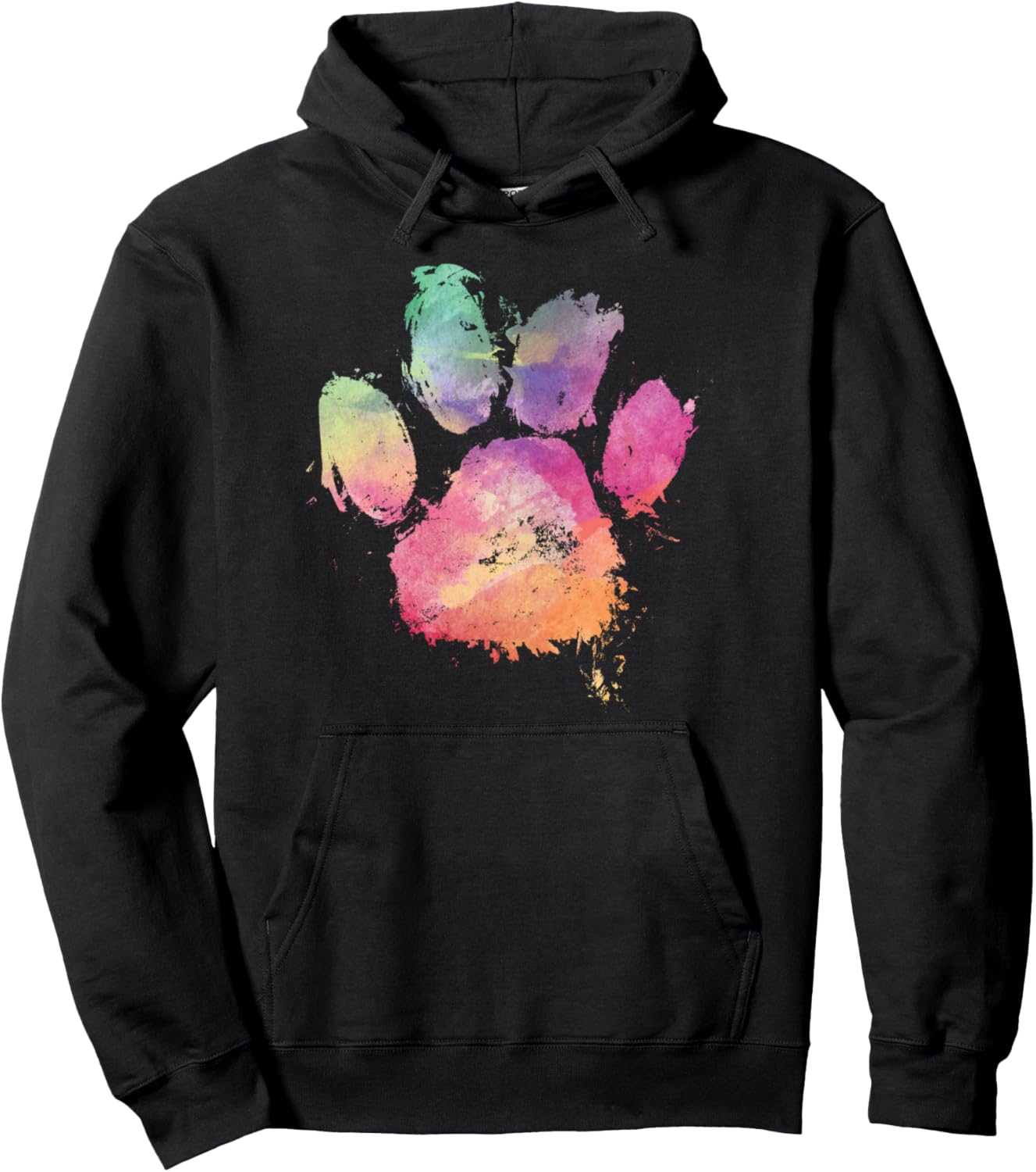 Cat Dog Paw Print Watercolor Rainbow Abstract Animal Lover Pullover Hoodie