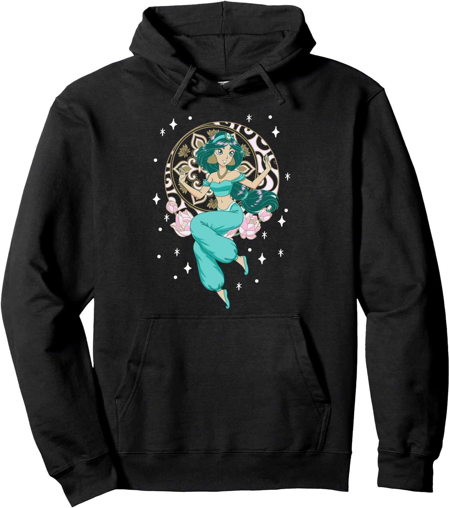 Disney Aladdin Jasmine Crescent Moon Anime Portrait Pullover Hoodie