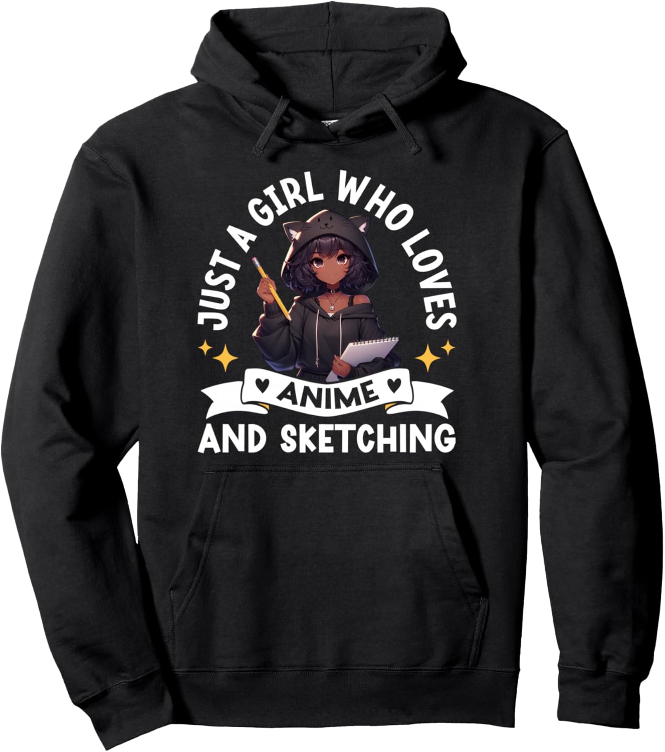 Just A Girl Who Loves Anime And Sketching Afro Anime Merch Pullover Hoodie