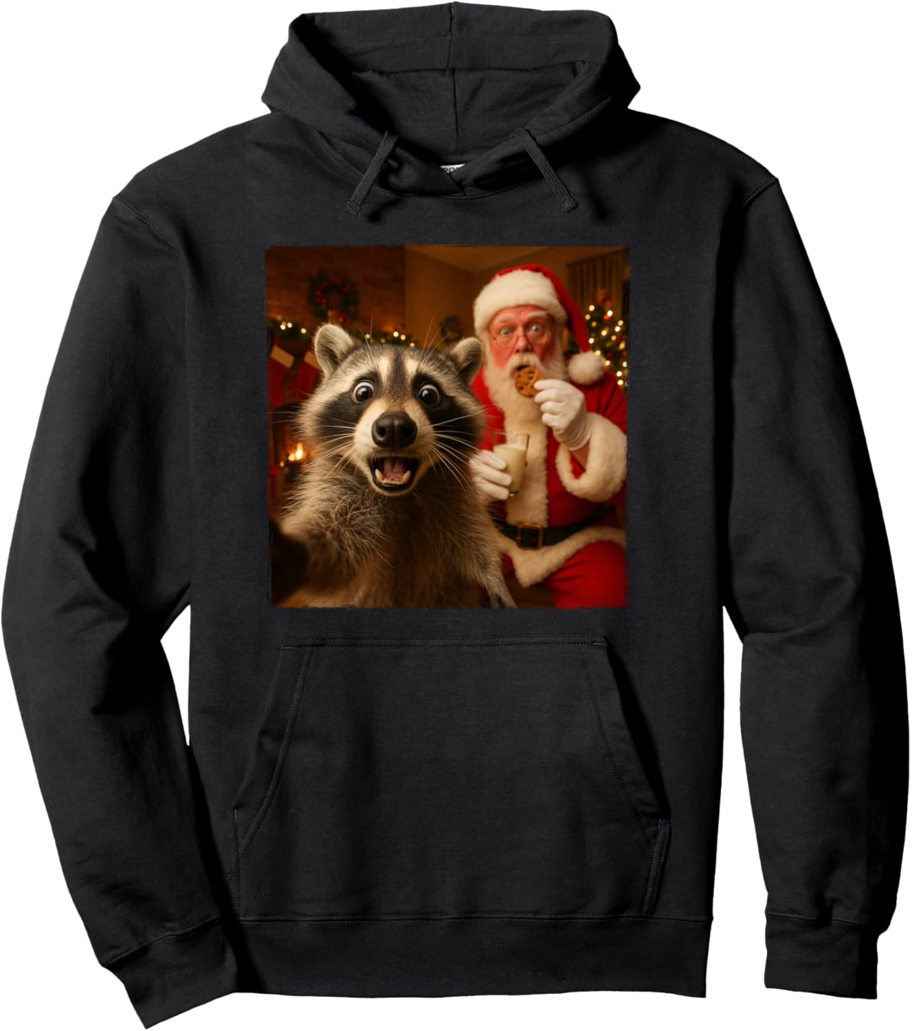Funny Raccoon Selfie with Santa Eating Cookies Christmas Pullover Hoodie