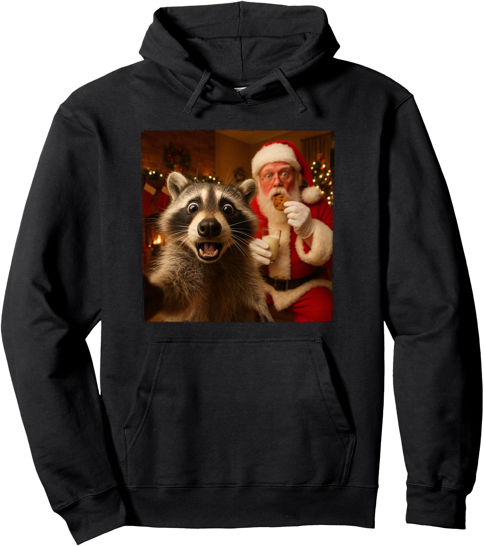 Funny Raccoon Selfie with Santa Eating Cookies Christmas Pullover Hoodie