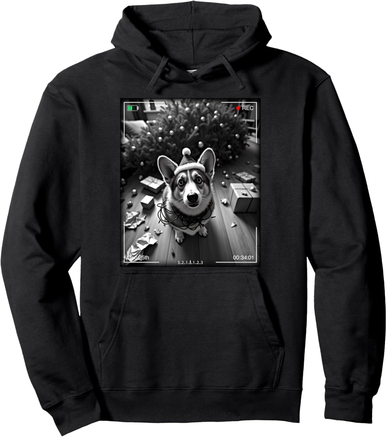 Christmas Corgi Caught On Camera Pullover Hoodie