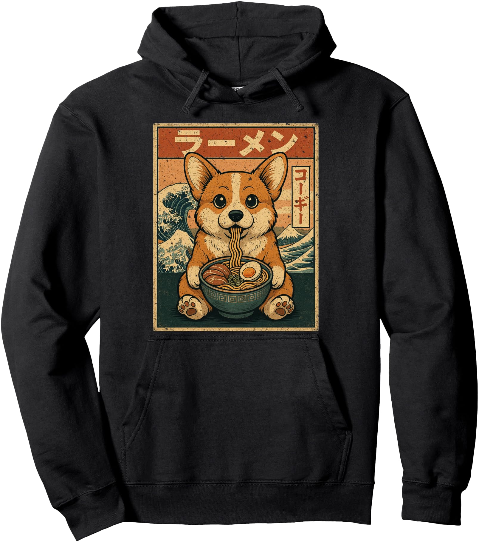 Funny Kawaii Ramen Corgi Japanese Noodles Corgi Eating Ramen Pullover Hoodie