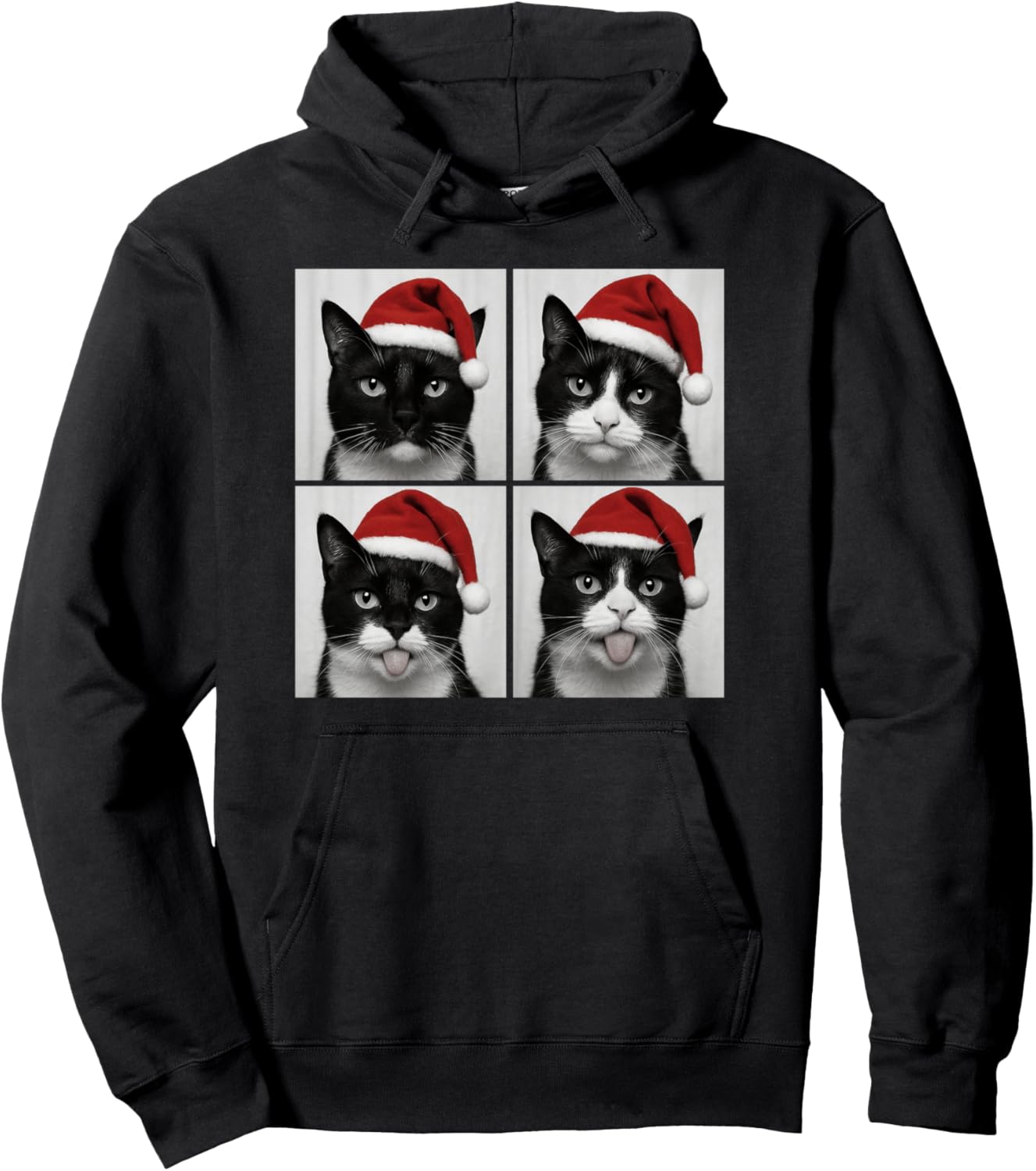 Funny Christmas Tuxedo Cat Santa Photo Booth Pullover Hoodie