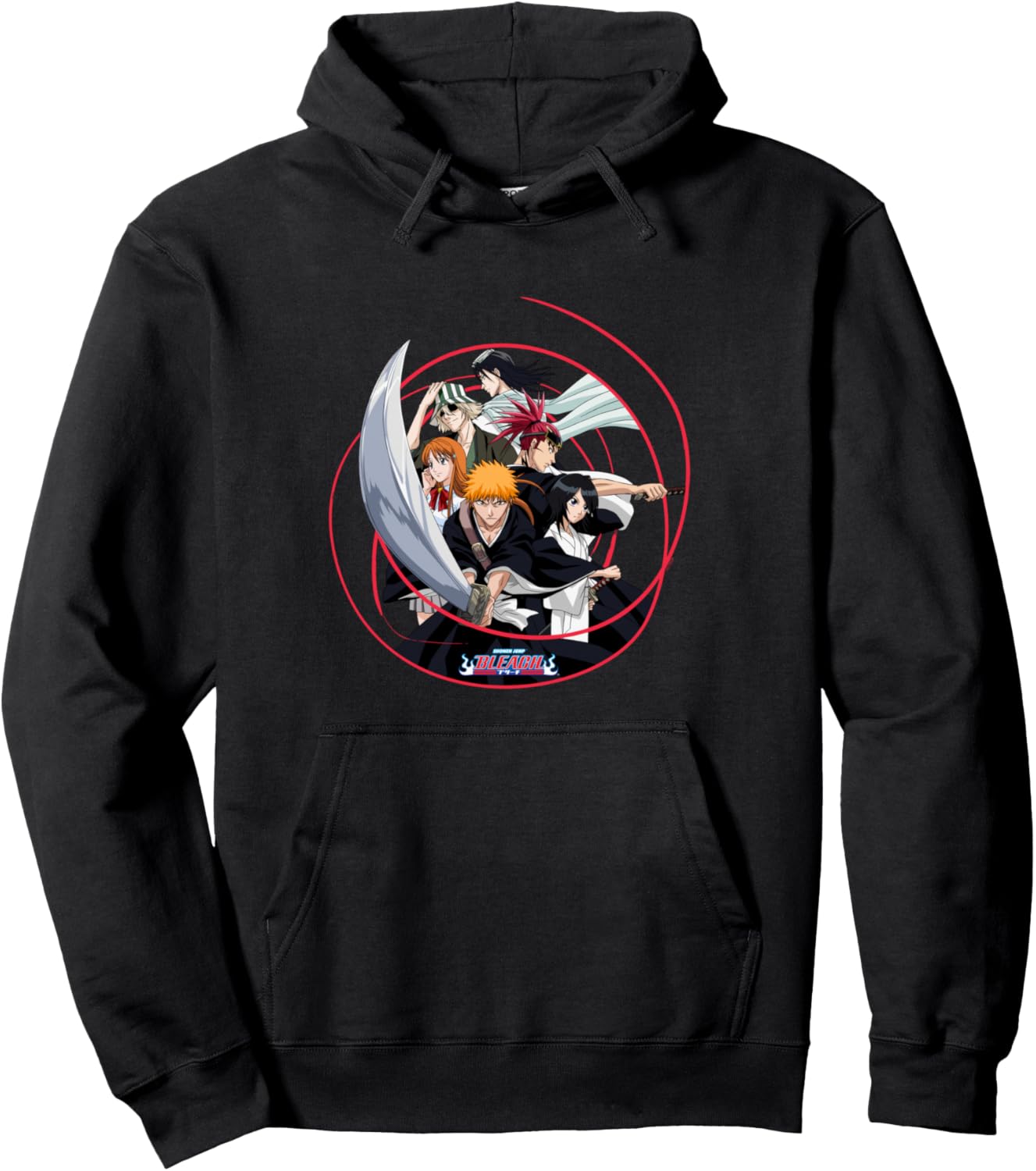 Bleach Ichigo and Cast with Sword and Swirl Anime Pullover Hoodie