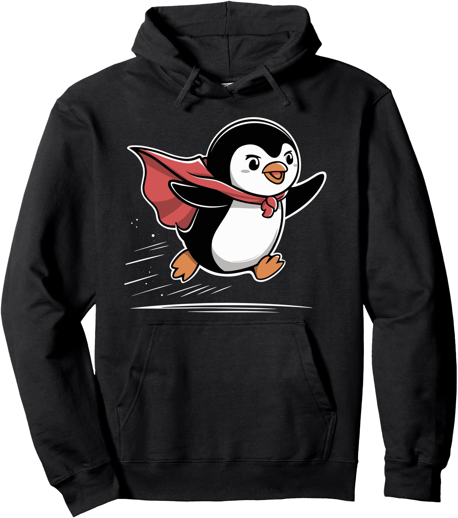 Adorable Superhero Penguin Flying With Red Cape Pullover Hoodie