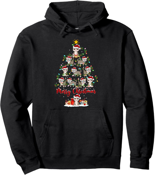 Cat Xmas Lighting Santa Cat Christmas Tree Pullover Hoodie