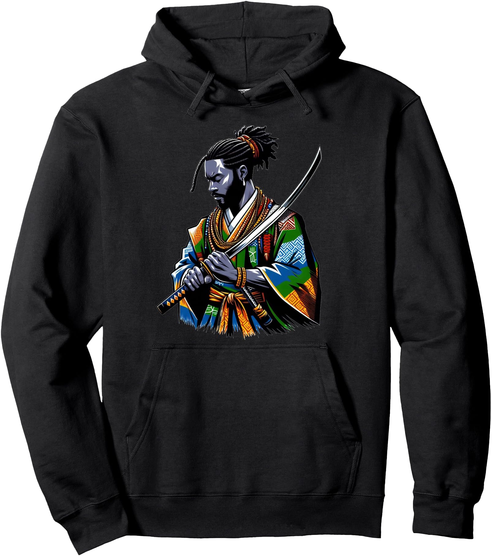 Afro American Samurai Anime Cartoon japanese bushido warrior Pullover Hoodie