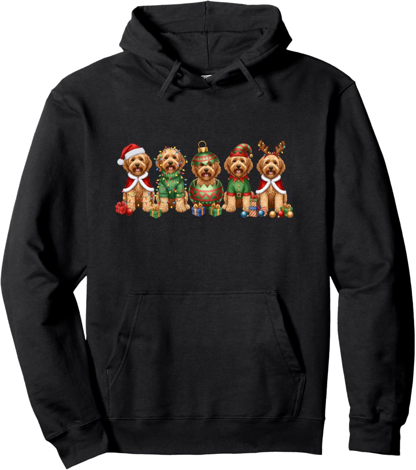 Goldendoodle Dogs Christmas Lights Golden Doodle Dog Lover Pullover Hoodie