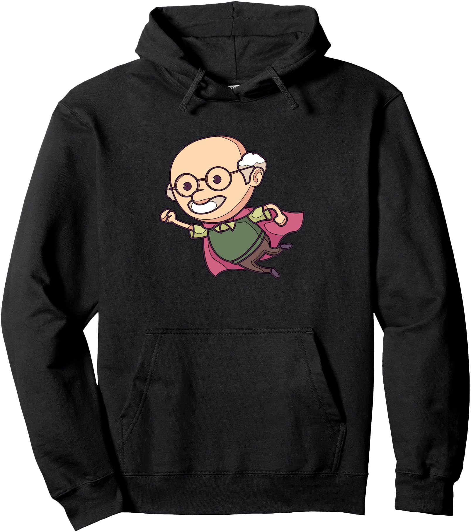 Cartoon Superhero With A Cape Fun Character Illustration Pullover Hoodie