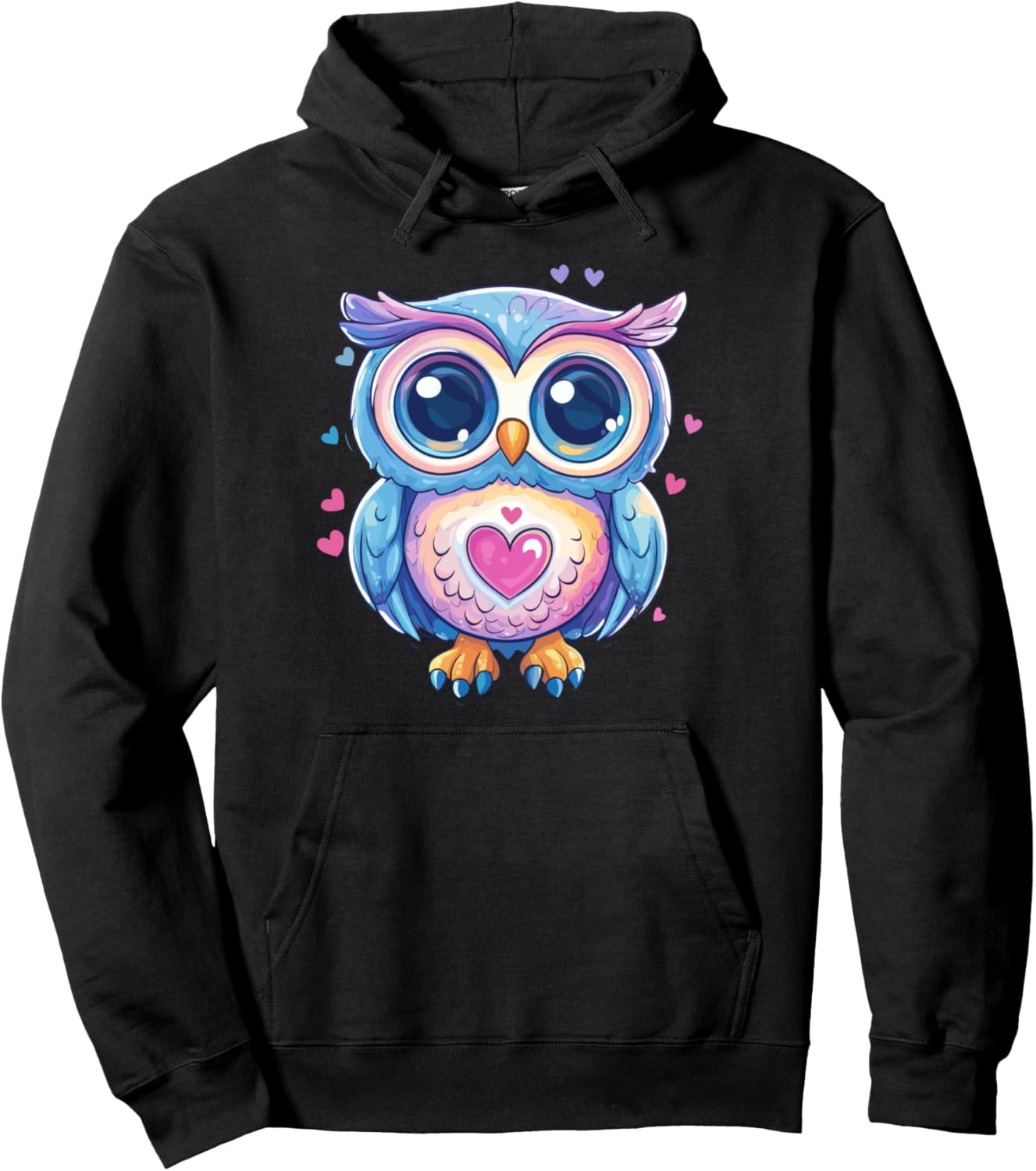 Adorable Owl With Heart And Colors Pullover Hoodie