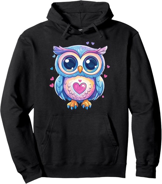 Adorable Owl With Heart And Colors Pullover Hoodie