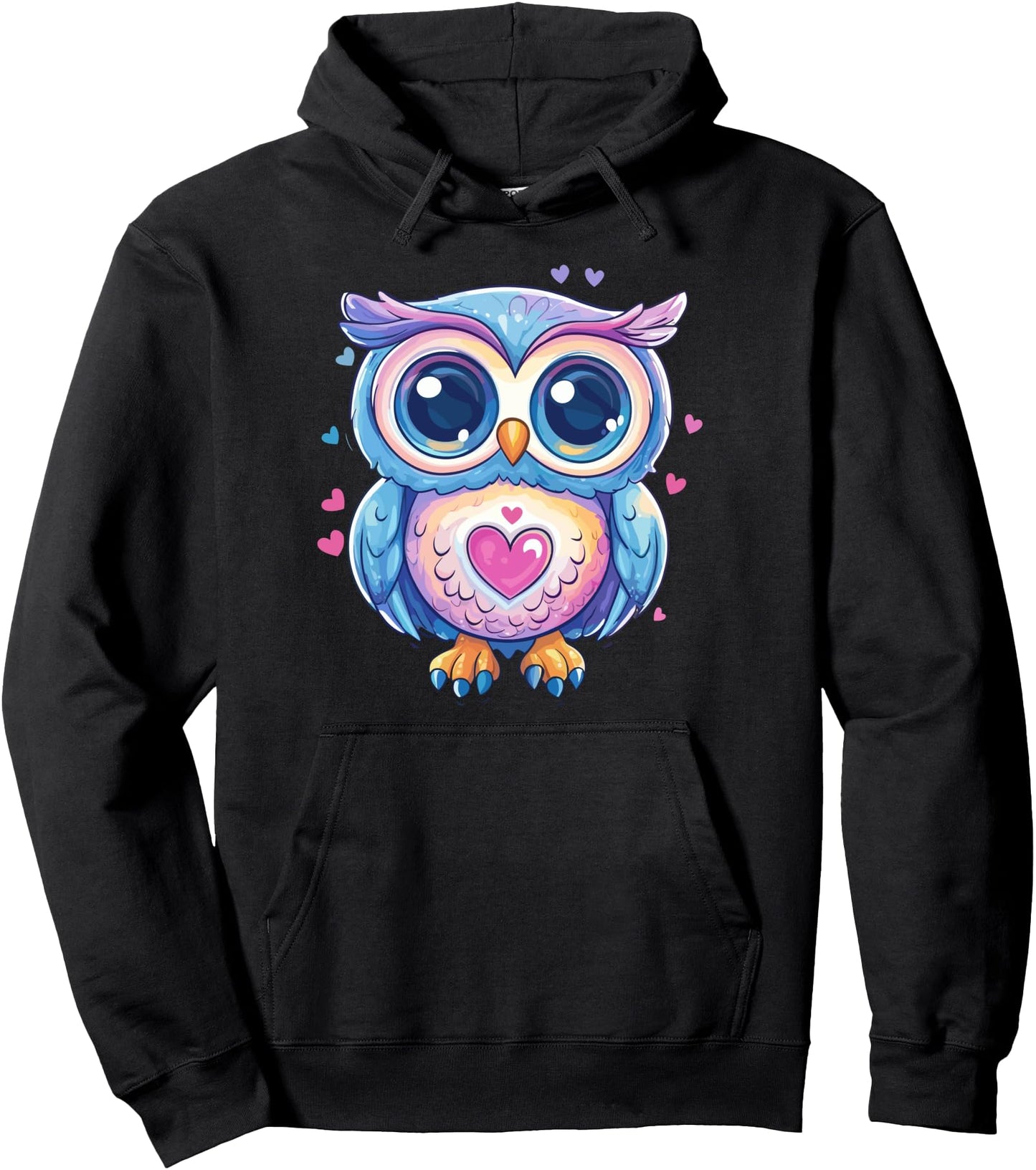 Adorable Owl With Heart And Colors Pullover Hoodie