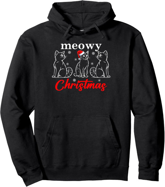 Cat Meowy Christmas Santa Hat Kitten Cat Xmas Pullover Hoodie