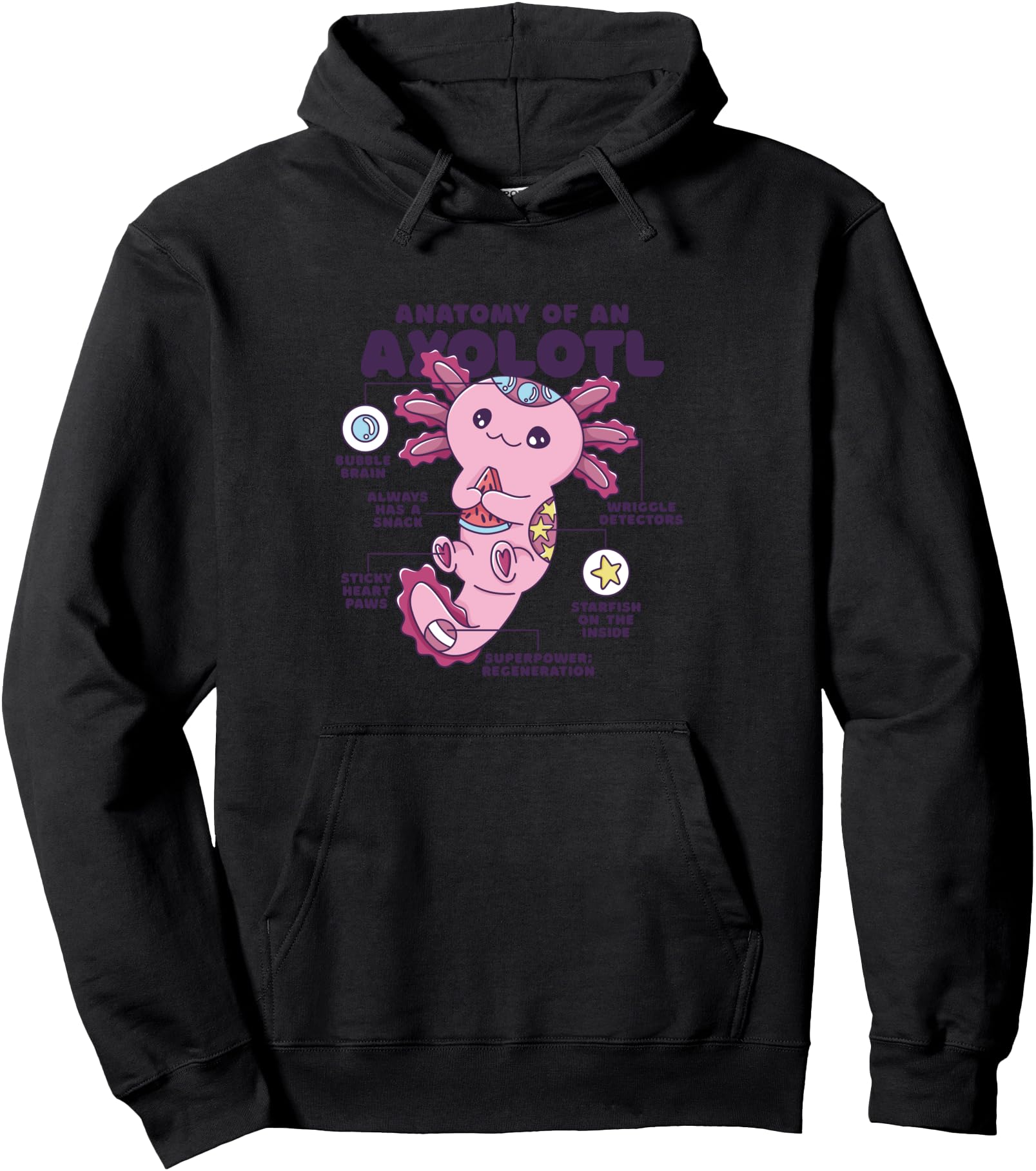 Anatomy Of An Axolotl - Kawaii Anime Axolotl Pullover Hoodie