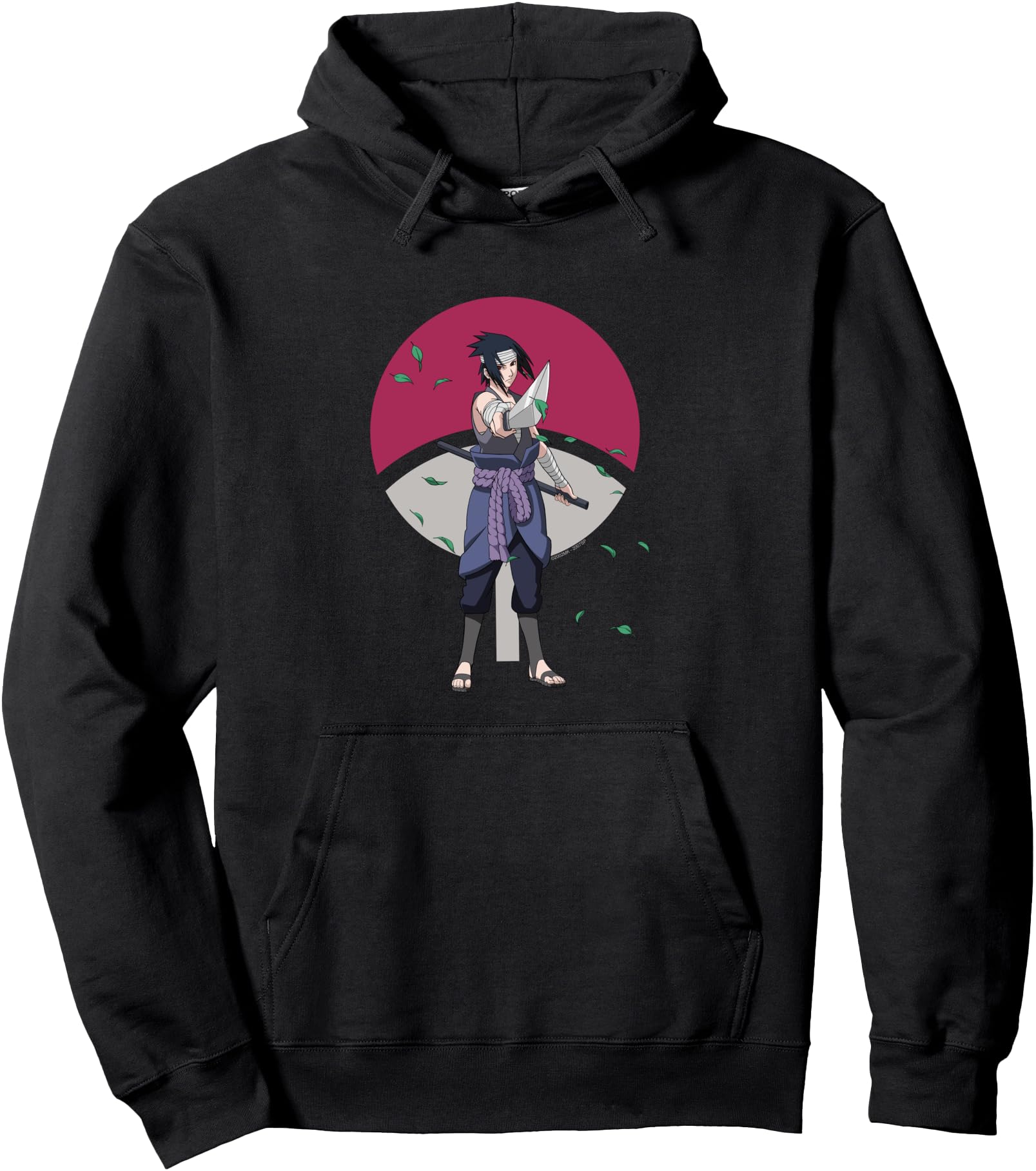 Naruto Shippuden Sasuke Uchiha Leaves and Symbol Anime Pullover Hoodie