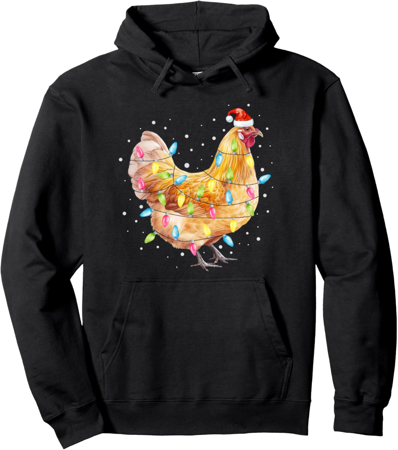 Chicken Christmas Lights Santa Hat Chicken Farm Animal Xmas Pullover Hoodie