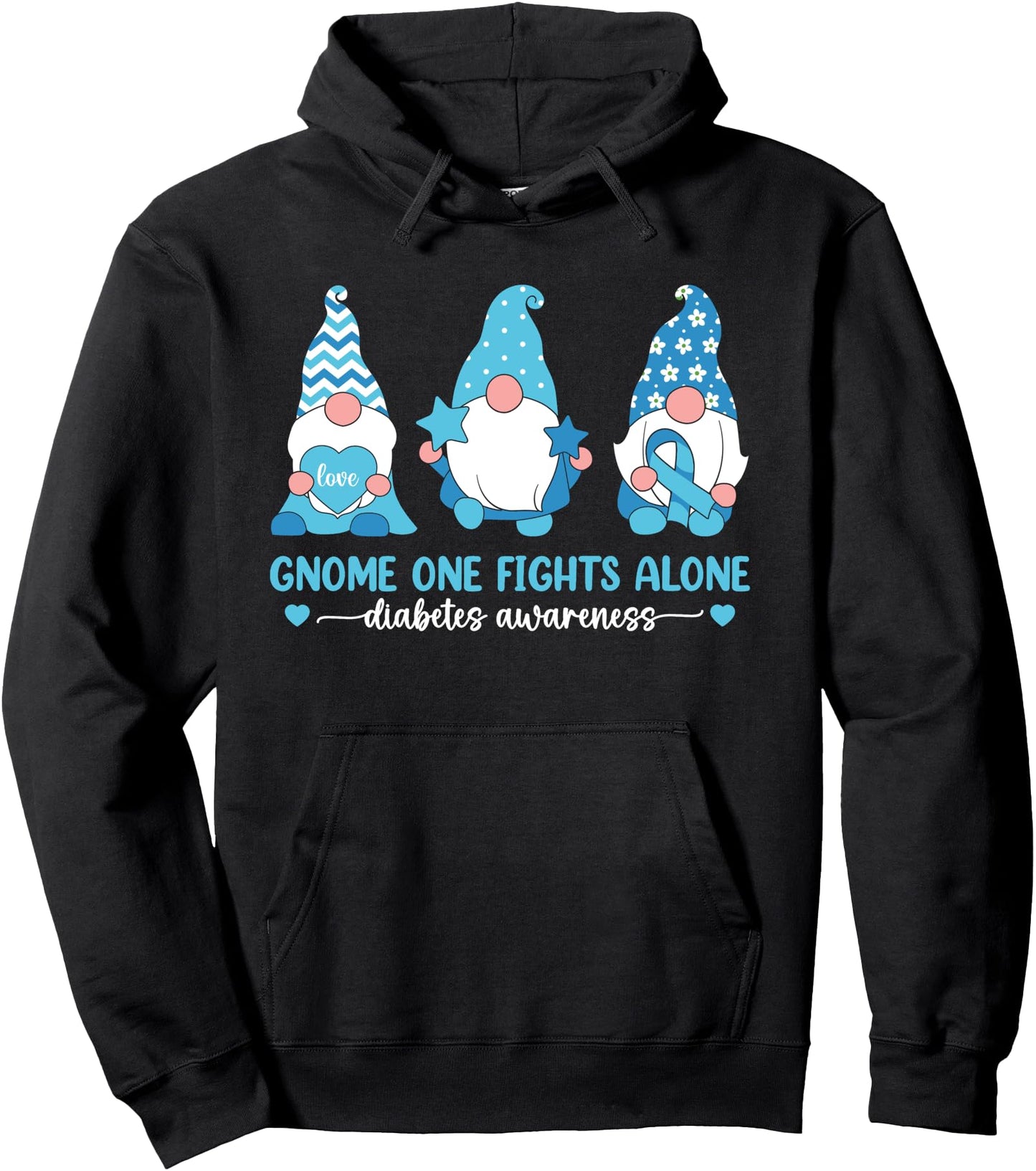 Gnome One Fights Alone Type 1 Diabetes Awareness T1D Women Pullover Hoodie