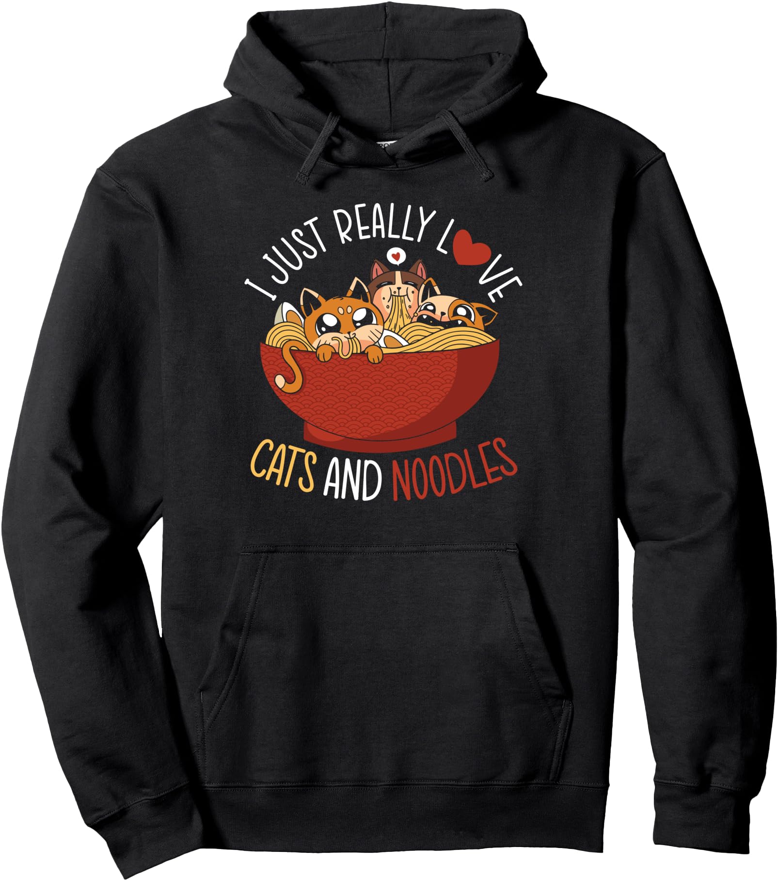 Cat Eating Noodles Kawaii Anime Pullover Hoodie