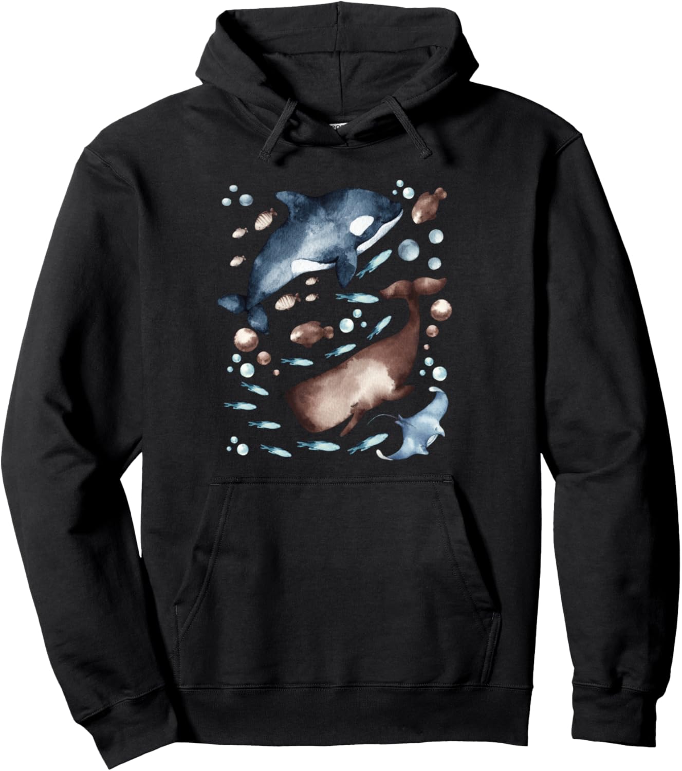 Orca Whale Motif For Kids With Ocean Fish Pattern Cute Fishy Pullover Hoodie