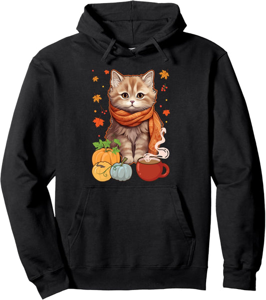 Cat Pumpkin Spice Latte Coffee Autumn Fall Thanksgiving Pullover Hoodie