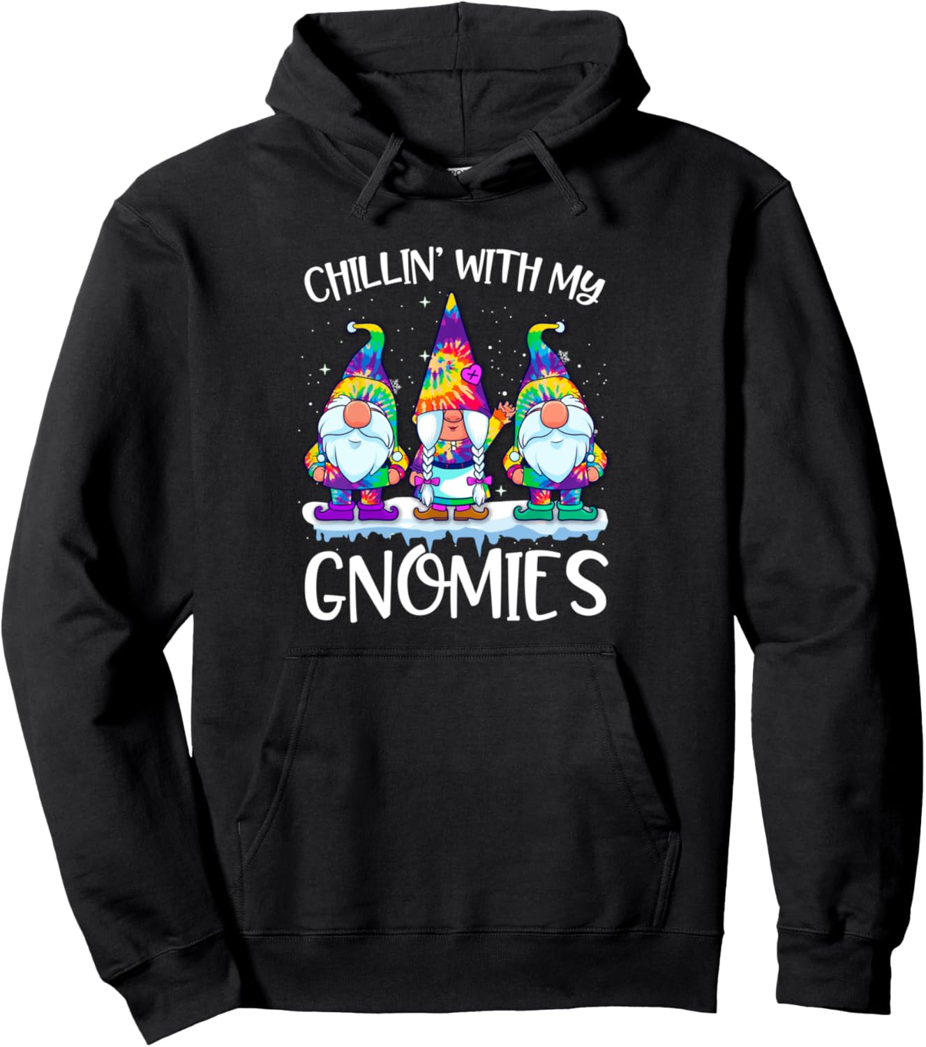 Chillin With My Gnomies Christmas Tie Dye Garden Gnome Xmas Pullover Hoodie