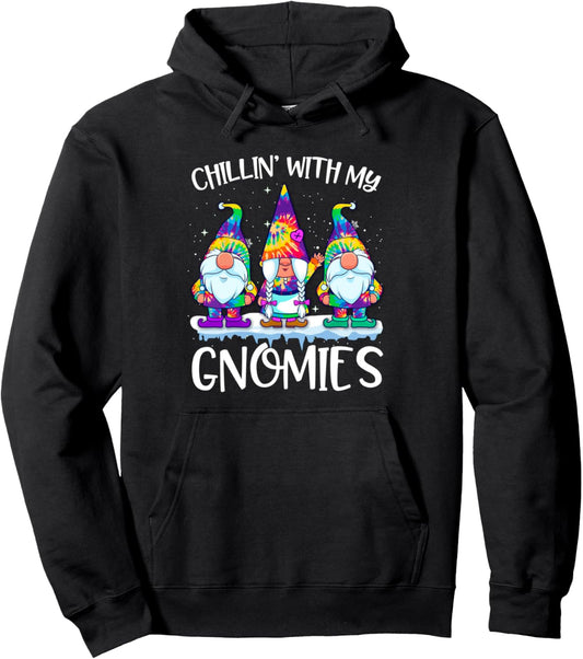 Chillin With My Gnomies Christmas Tie Dye Garden Gnome Xmas Pullover Hoodie