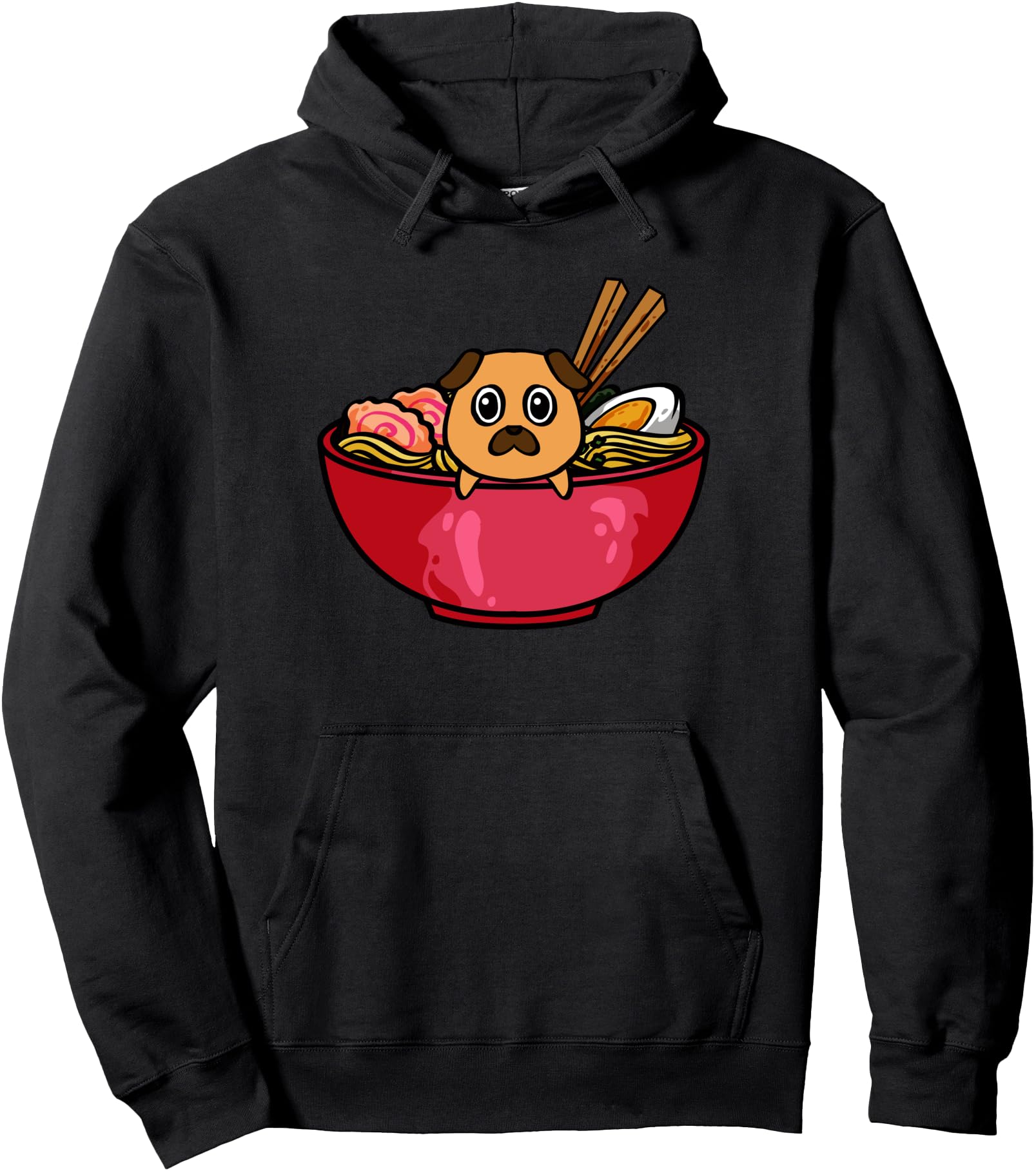 Kawaii Ramen Pug Hoodie Japanese Anime Noodles Top