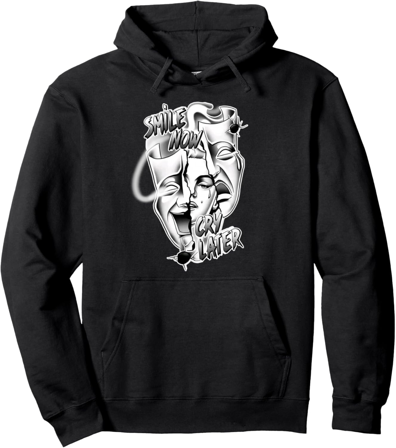 Smile Now Cry Later Pretty Girl Chicano Blackwork Pullover Hoodie