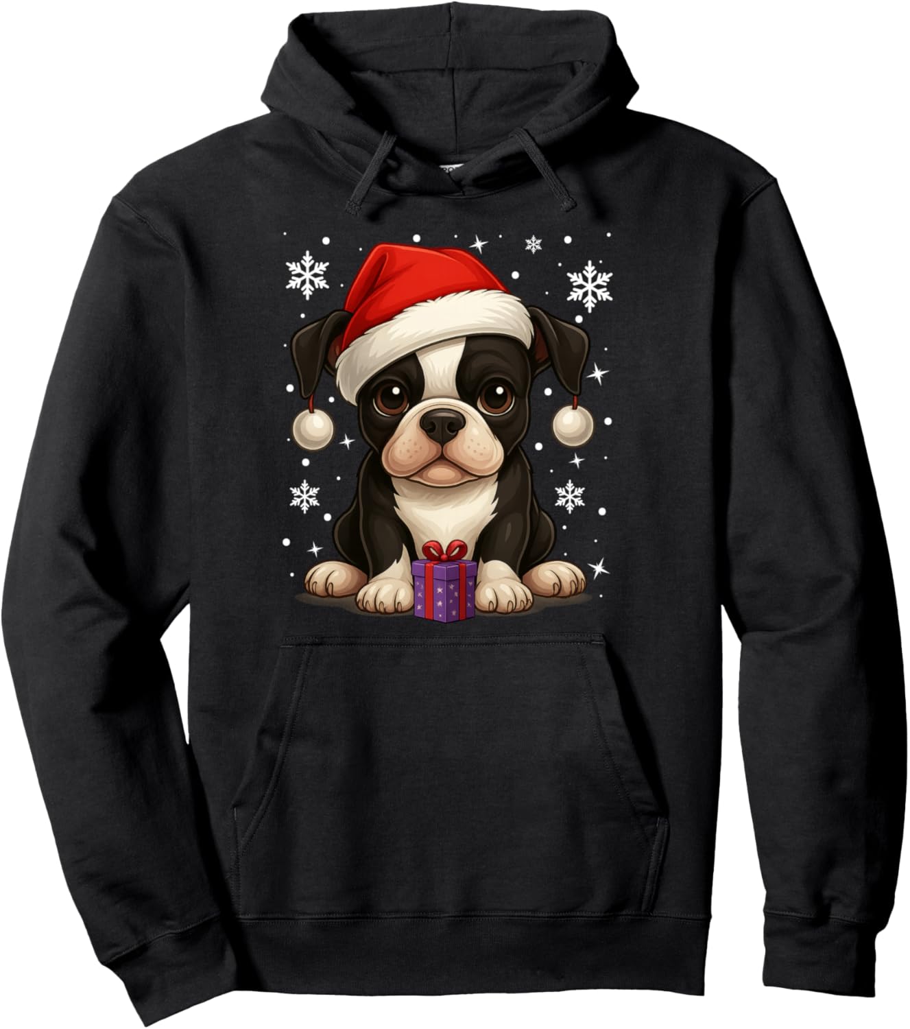 Boston Terrier Dog Christmas Santa Hat Family Xmas Women Pullover Hoodie