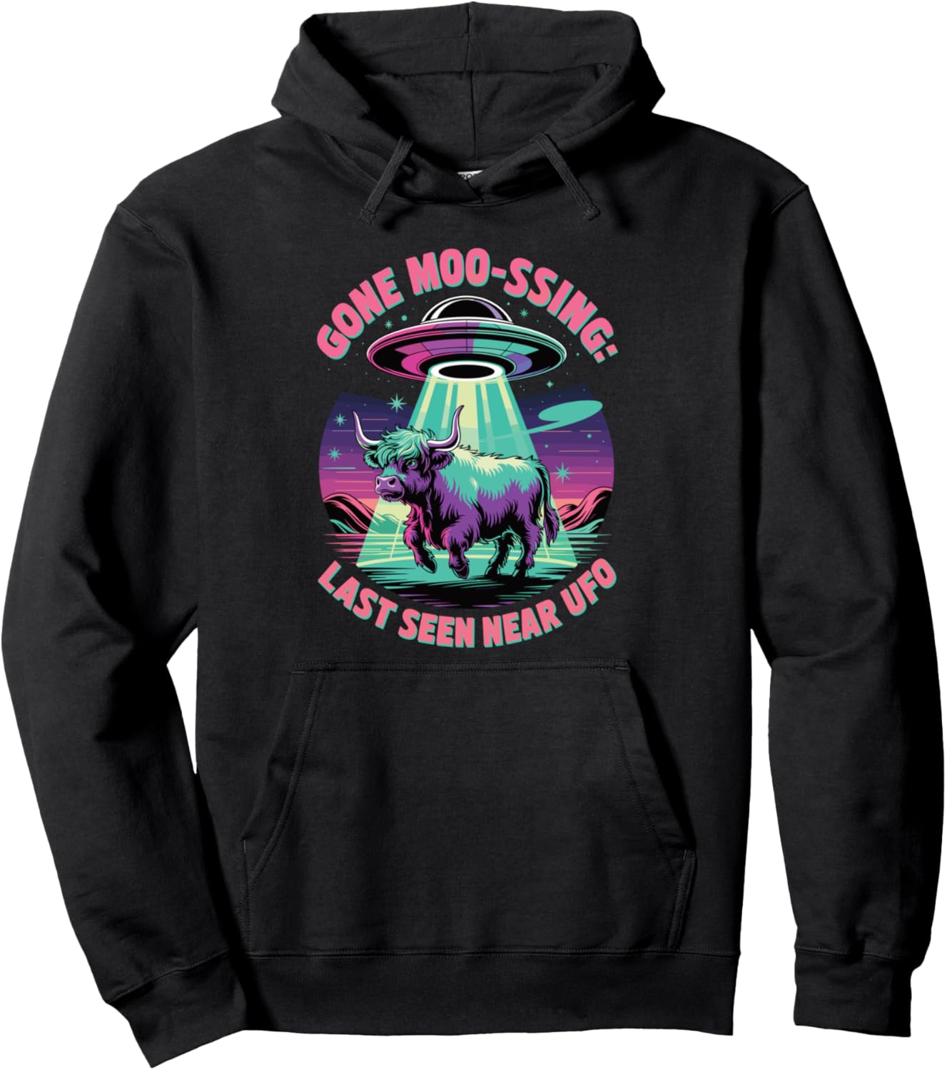 Funny UFO Abducting Cow Gone Moo-ssing Alien Pun Fun Cow Pullover Hoodie