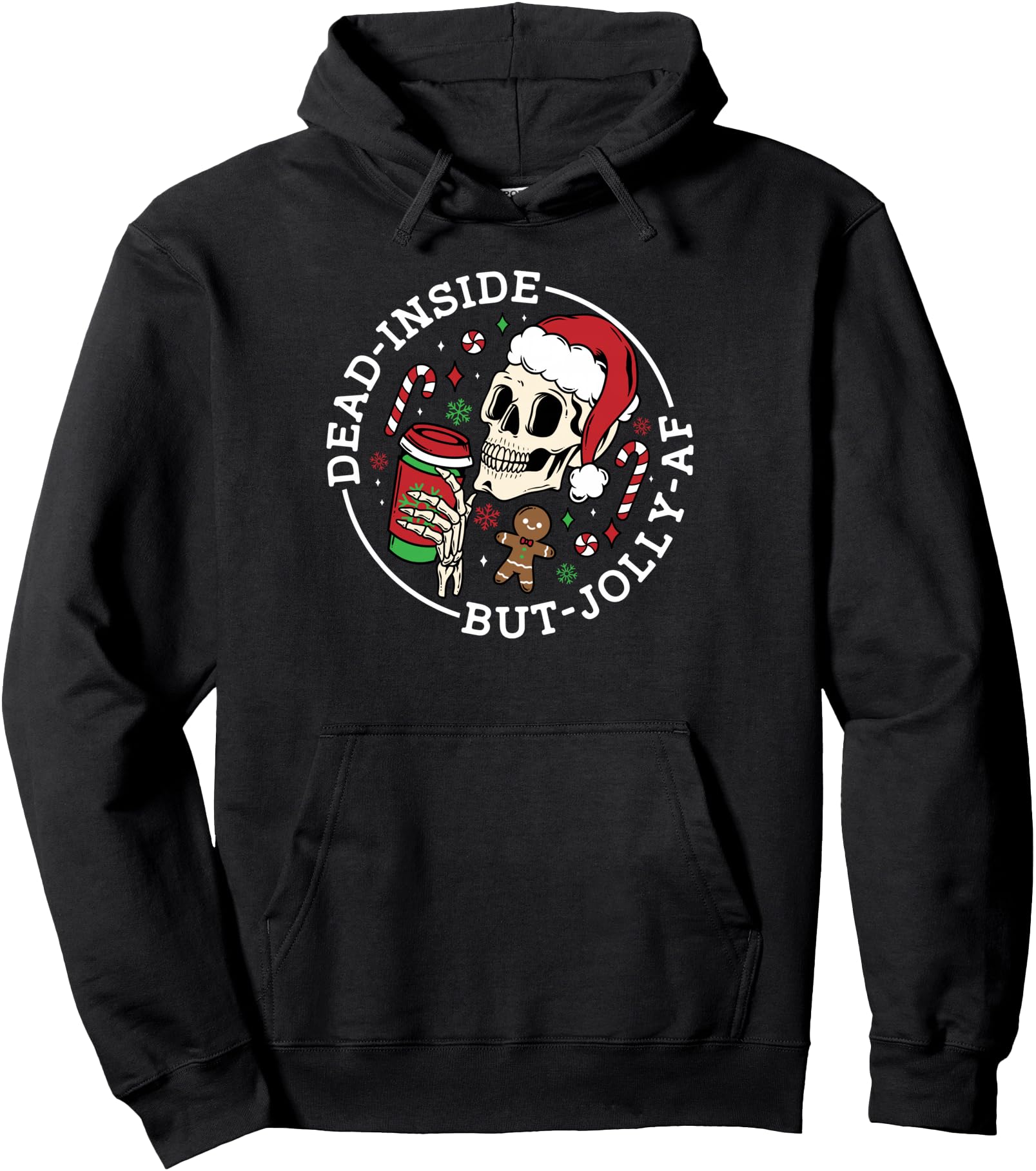 Dead Inside But Jolly AF Christmas Skeleton Santa Pajama Pullover Hoodie