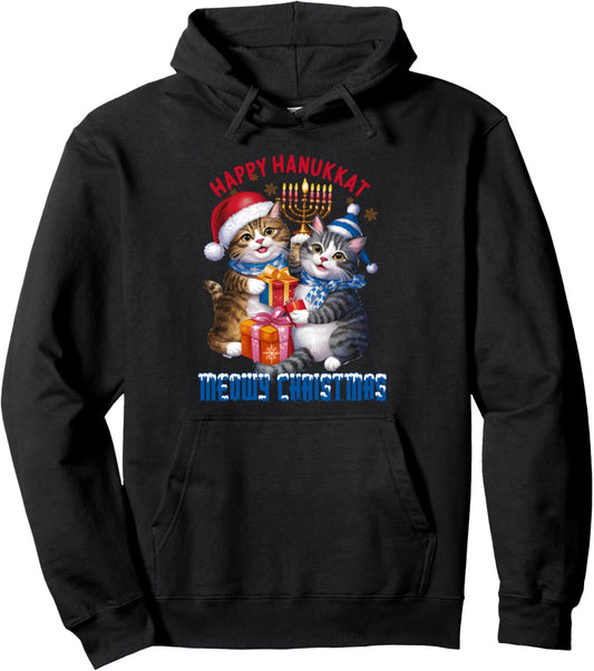 Cat Merry Christmas Happy Hanukkah Jewish Chanukah Xmas Pullover Hoodie