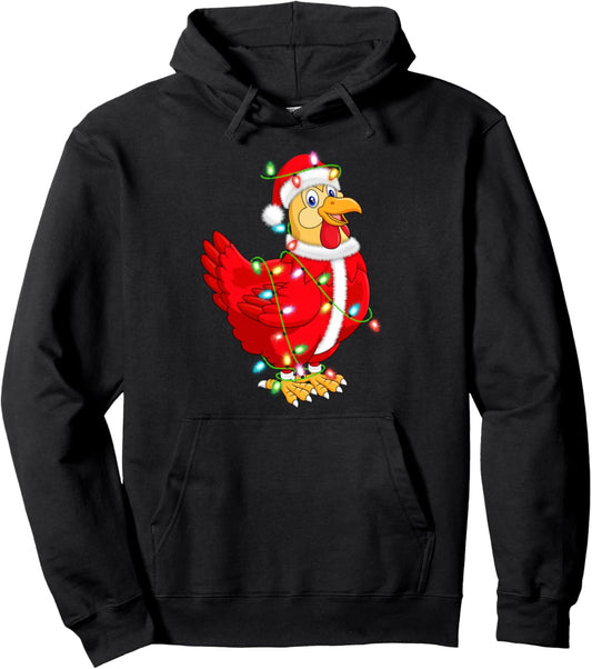 Chicken Christmas Lights Santa Costume Cute Animal Xmas Pullover Hoodie