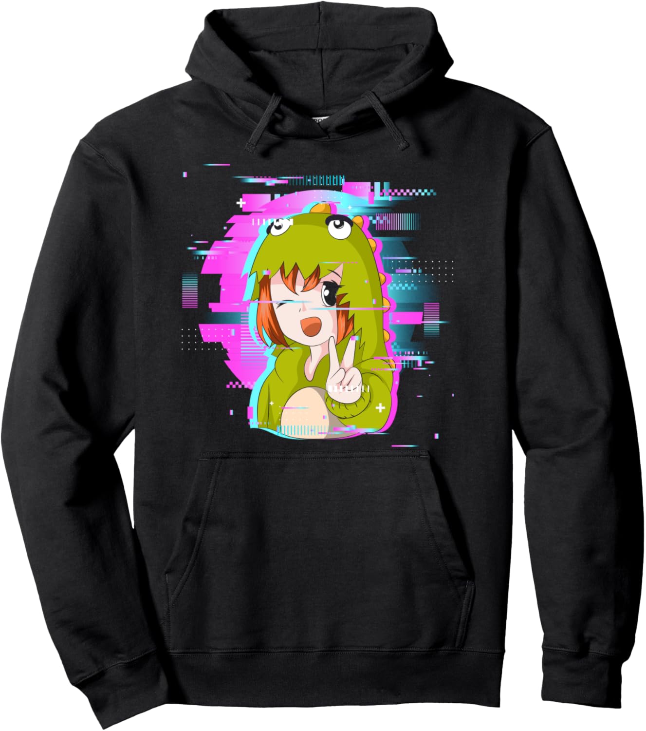 Otaku Anime Girl Glitch Japanese Manga Kawaii Anime Pullover Hoodie