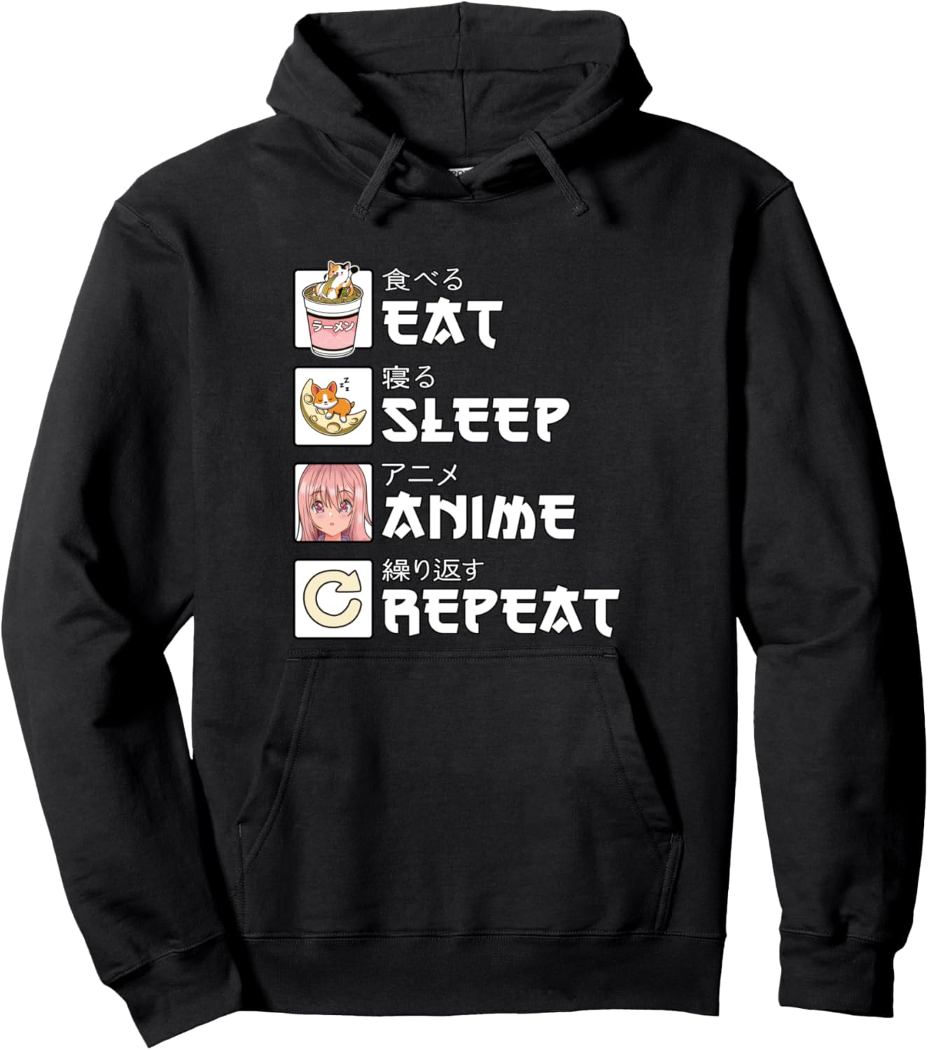 Eat Sleep Anime Repeat Shirt Teen Girls Gift Women Japanese Pullover Hoodie