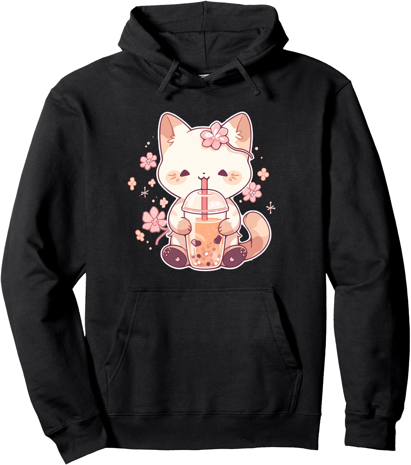 Boba Cat Drinking Boba Tea Cute Kitten Kawaii Japanese Kitty Pullover Hoodie