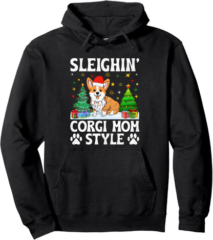 Christmas Corgi Mom Dog Breed Owner Rescuer Fur Mama Pullover Hoodie