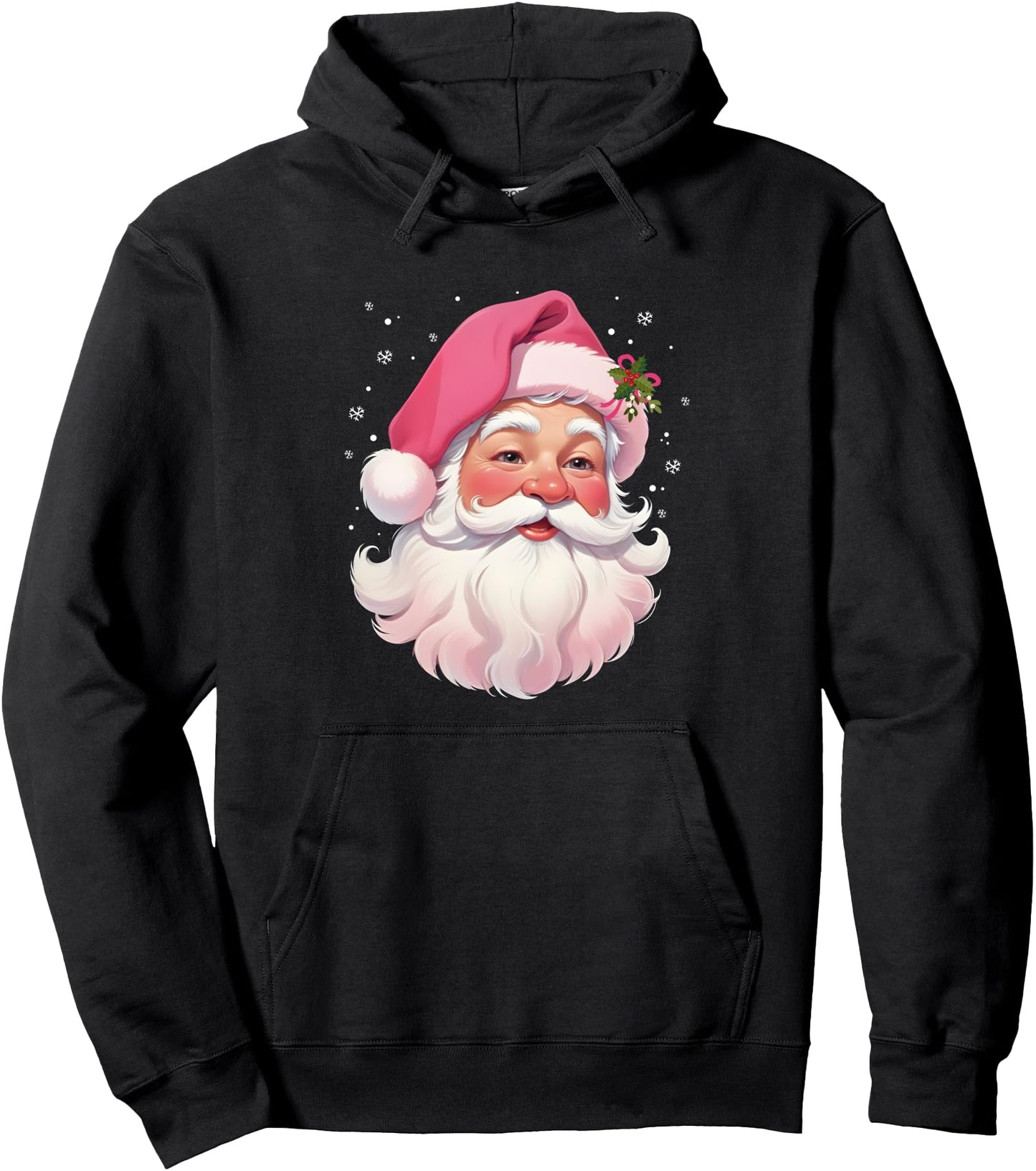 Retro Santa Face In Pink Hat Vintage Christmas Santa Claus Pullover Hoodie