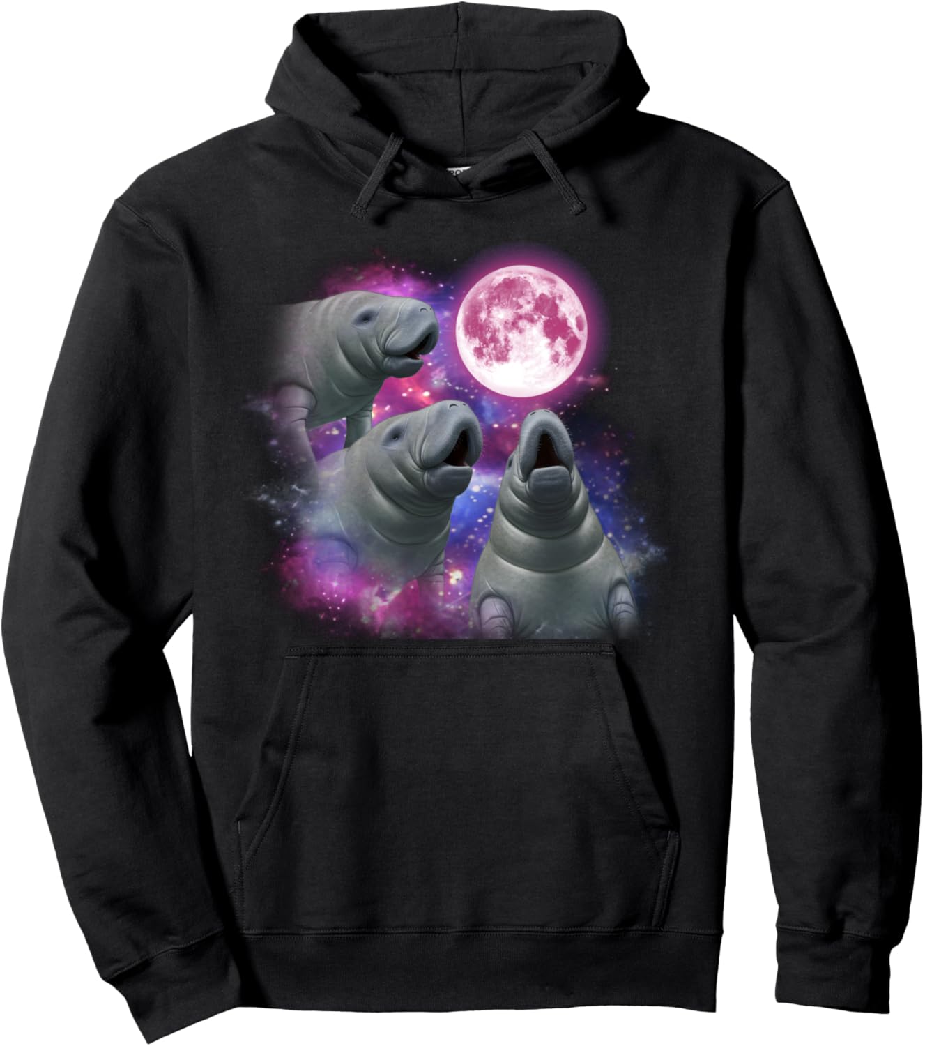 Manatee Howling At The Moon Wildlife colorful manatee Pullover Hoodie