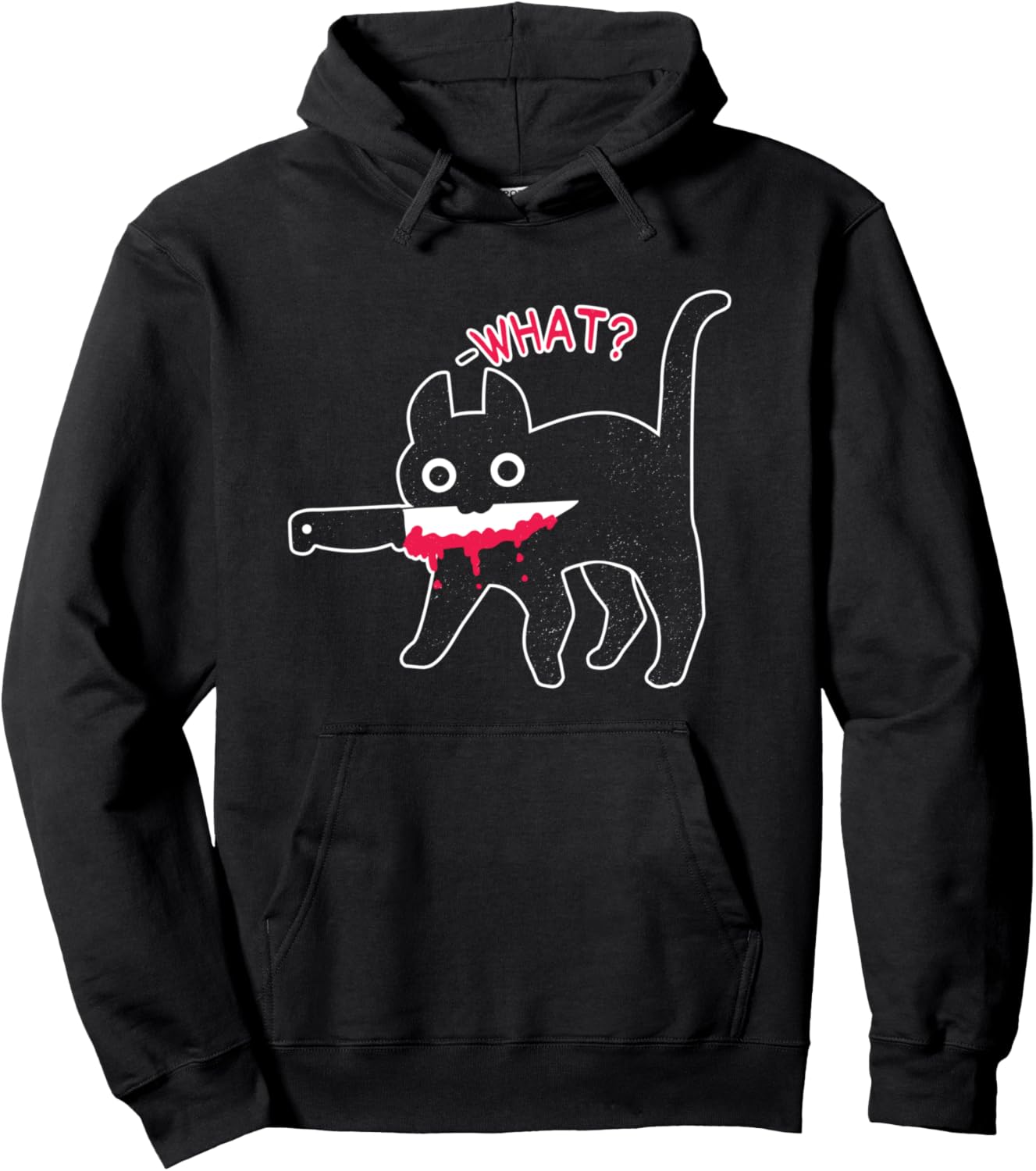 Cat What? Funny Murderous Black Cat With Knife Halloween Pullover Hoodie
