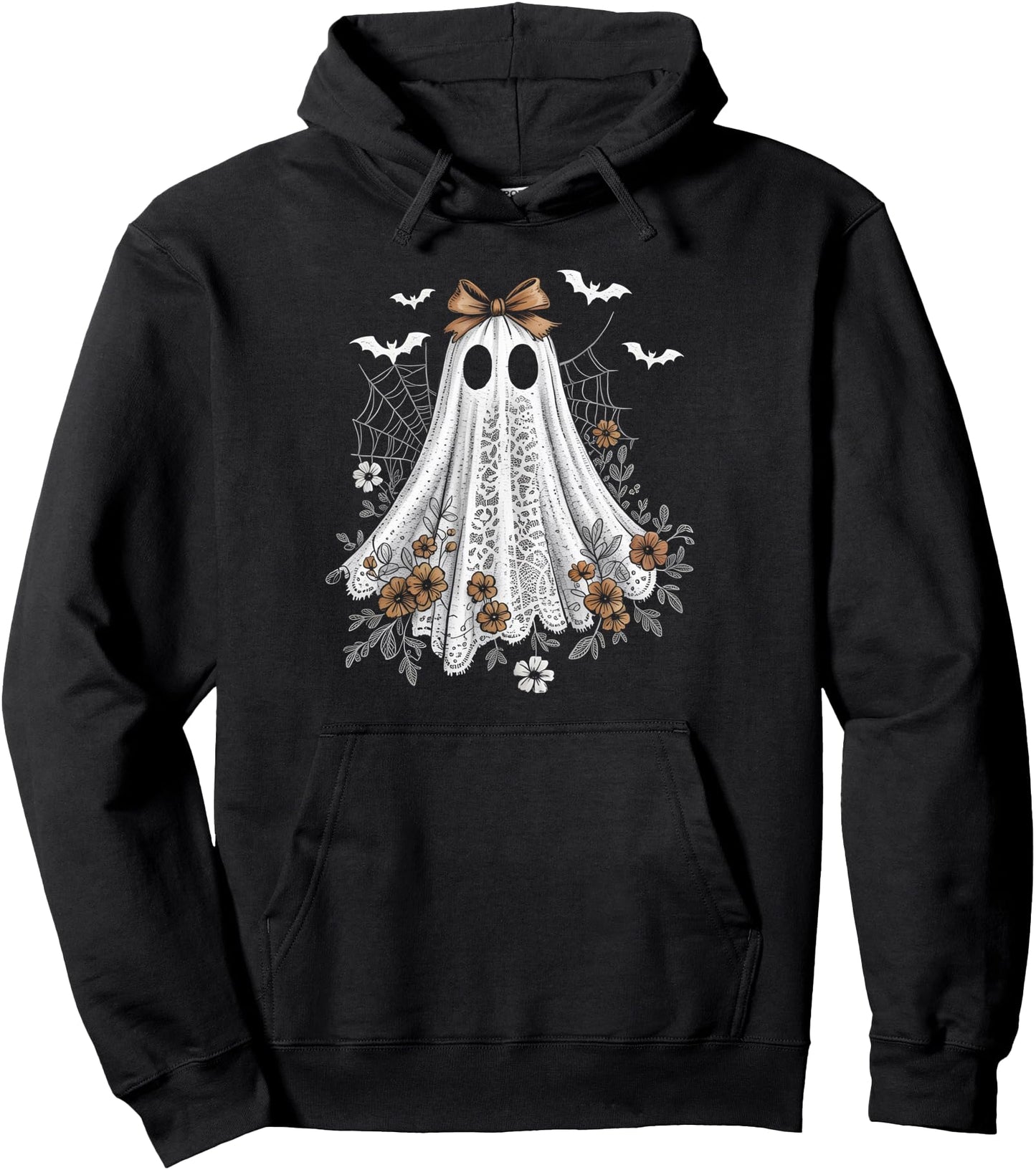 Coquette Ghost Halloween Flower Ghost Spooky Lace Ghost Pullover Hoodie